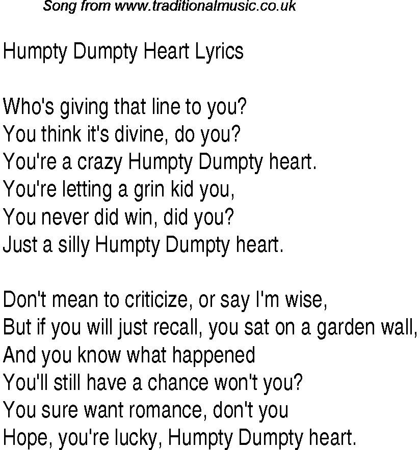 1940s top songs - lyrics for Humpty Dumpty Heart(Glen Miller)
