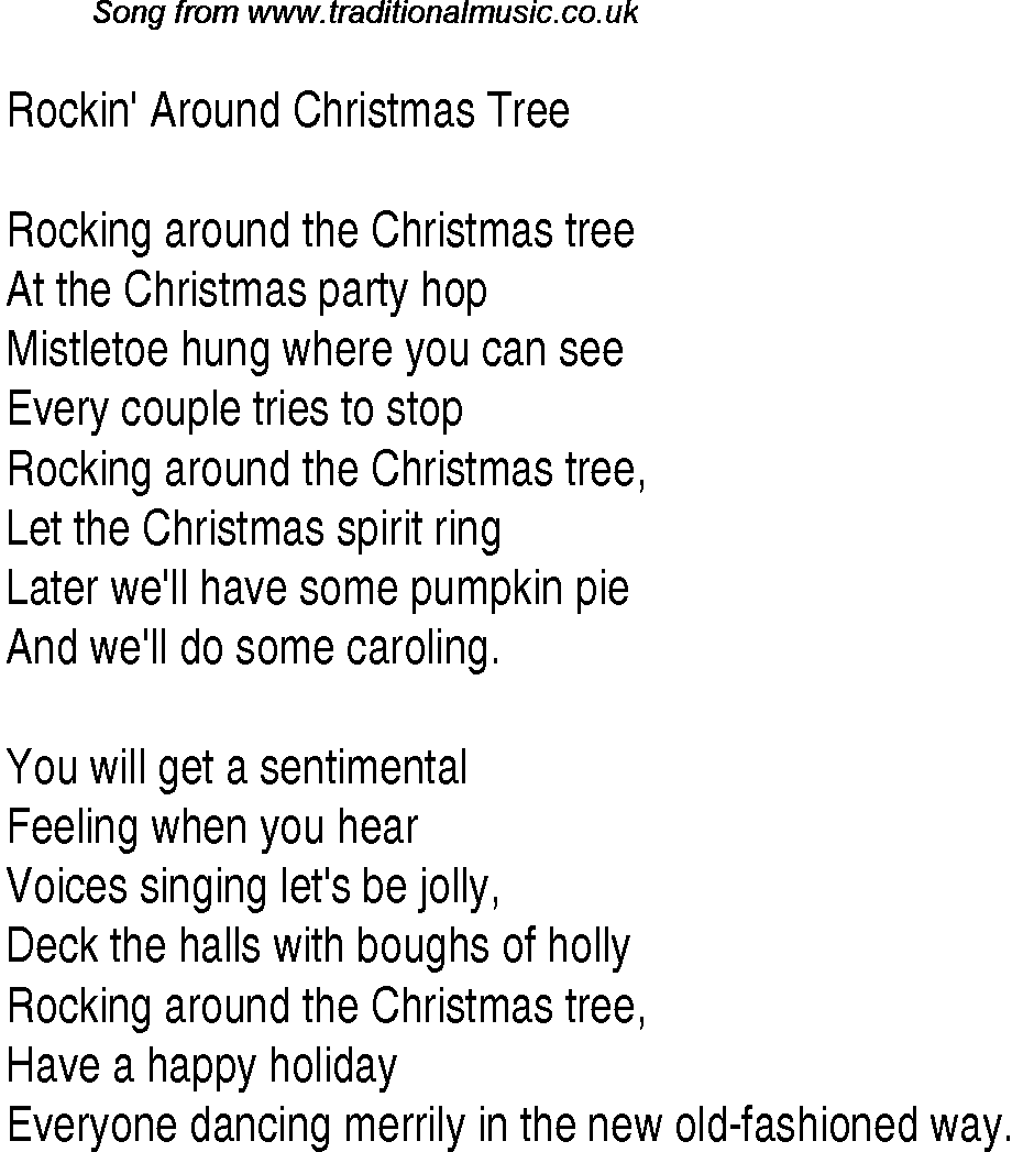 1940s top songs - lyrics for Rockin' Around Christmas Tree