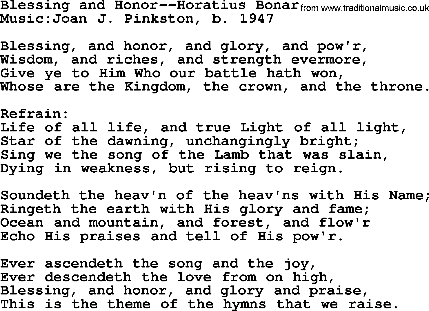 Ascension Hymn Blessing And HonorHoratius Bonar lyrics, and PDF