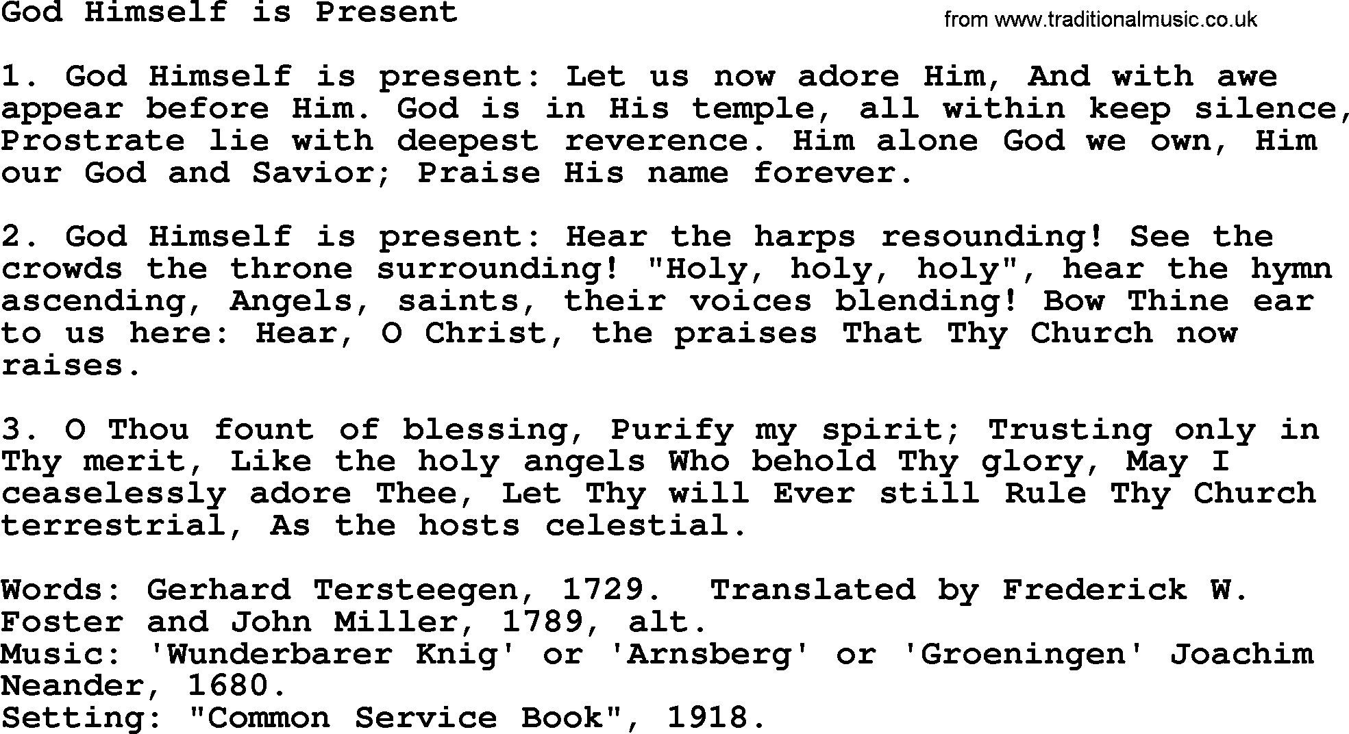 Baptism and Christening Hymns and Songs, Hymn: God Himself Is Present, lyrics and PDF