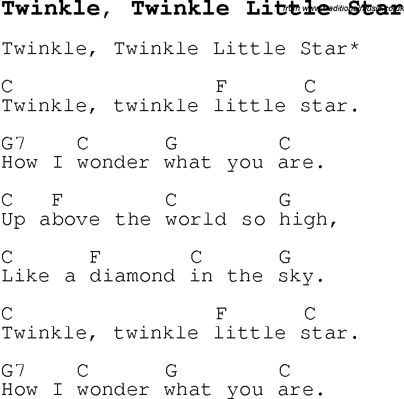Childrens Songs And Nursery Rhymes Lyrics With Easy Chords For Twinkle Twinkle Little Star