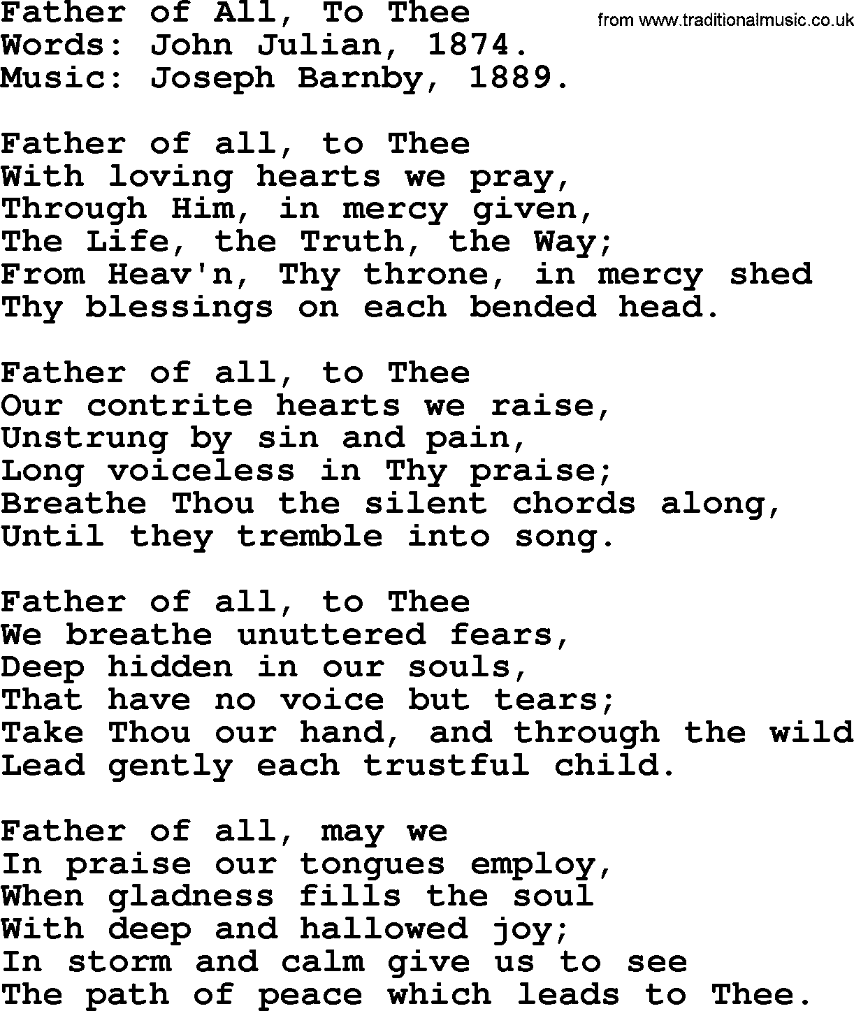 Hymns from the Psalms, Hymn: Father Of All, To Thee, lyrics with PDF