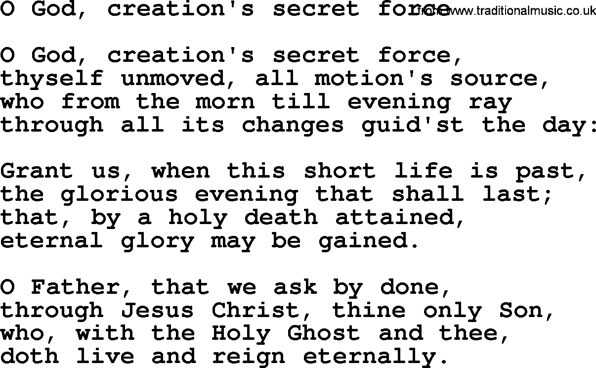Epiphany Hymns, Hymn: O God, Creation's Secret Force, lyrics with PDF