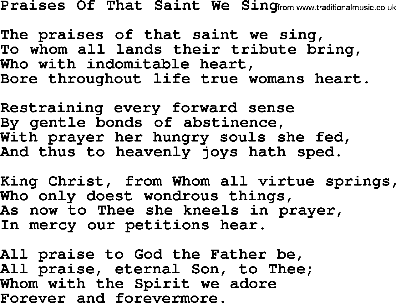 Funeral Hymn: Praises Of That Saint We Sing lyrics and PDF