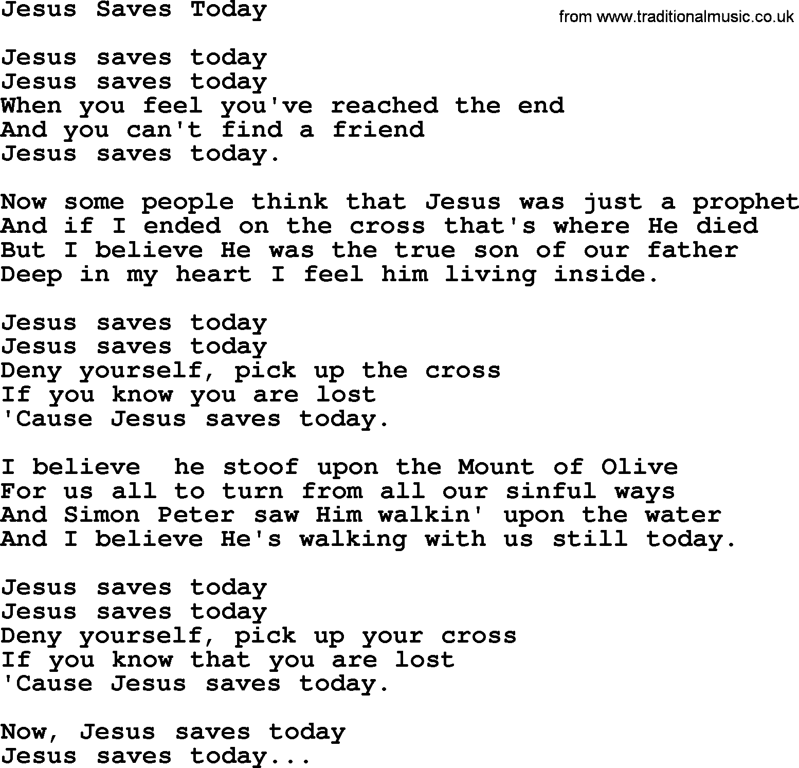 George Jones song: Jesus Saves Today, lyrics