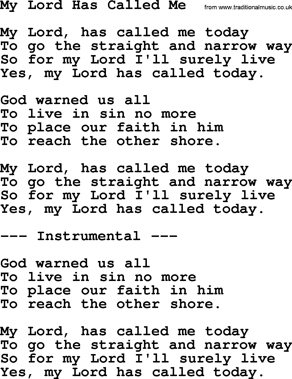 George Jones song: My Lord Has Called Me, lyrics