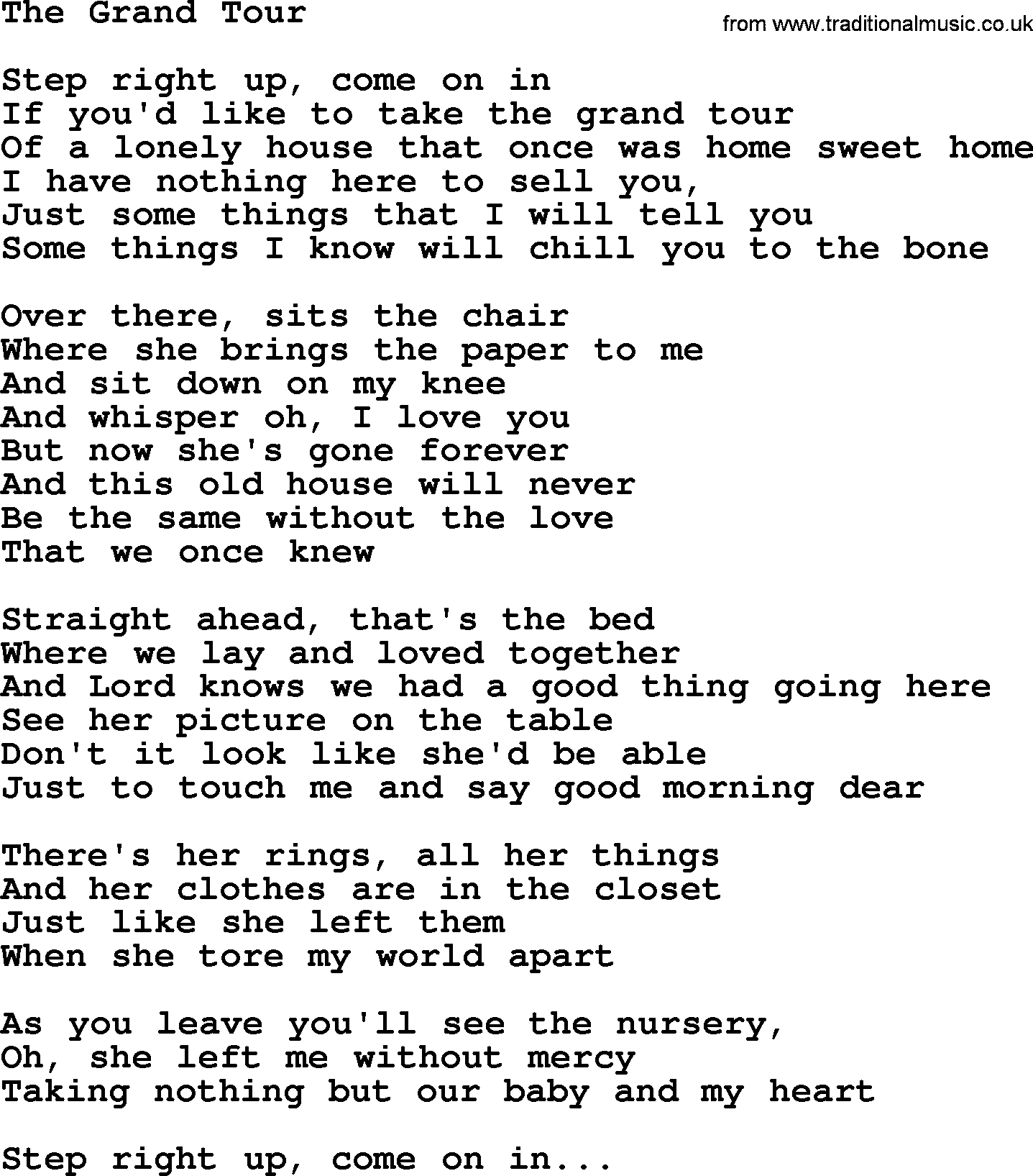 The Grand Tour by Jones Counrty song lyrics