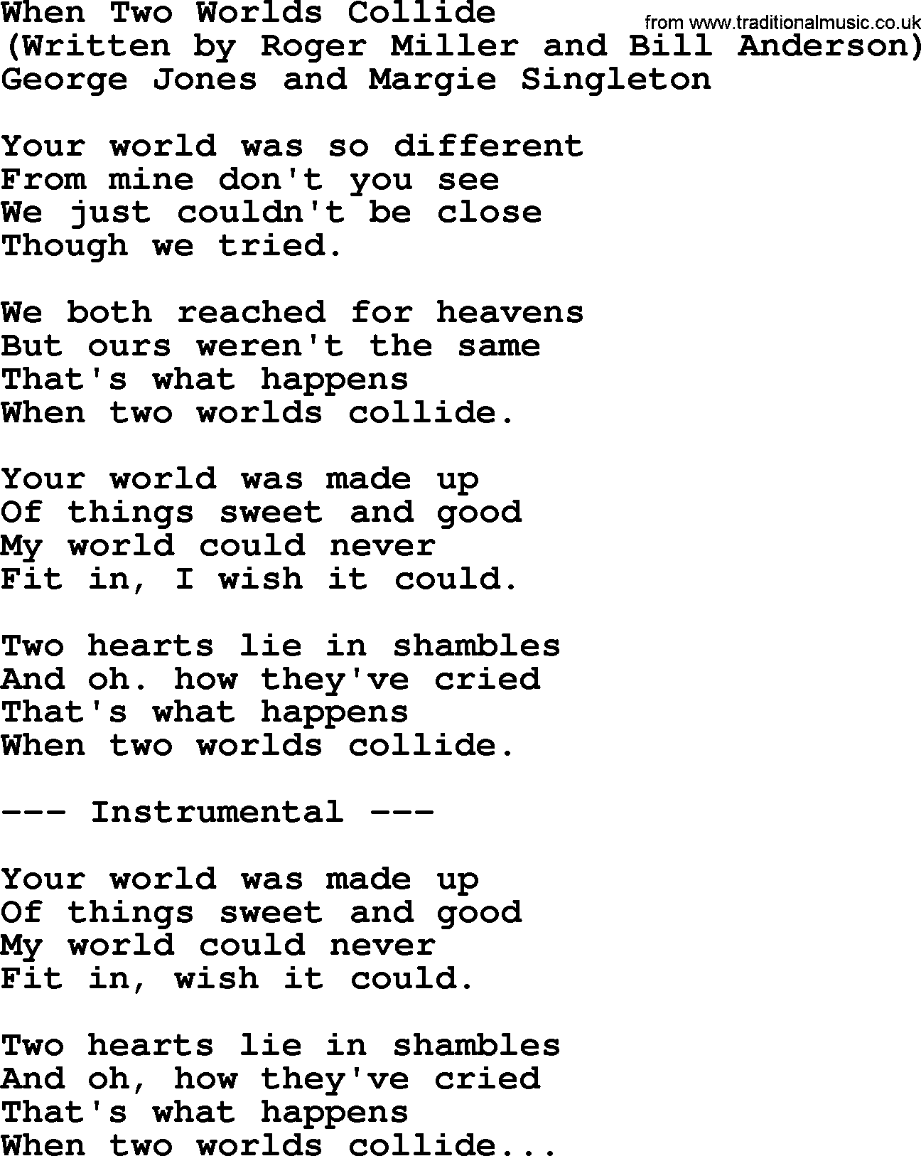 When Two Worlds Collide by Jones Counrty song lyrics