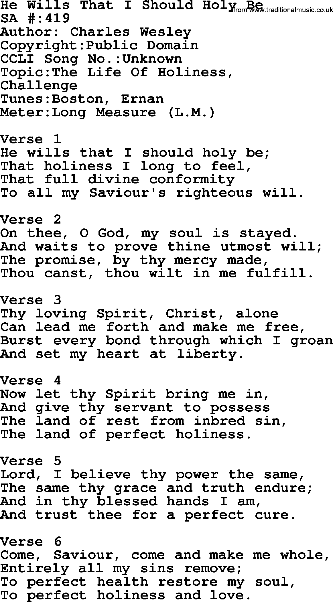 Salvation Army Hymnal, title: He Wills That I Should Holy Be, with lyrics and PDF,