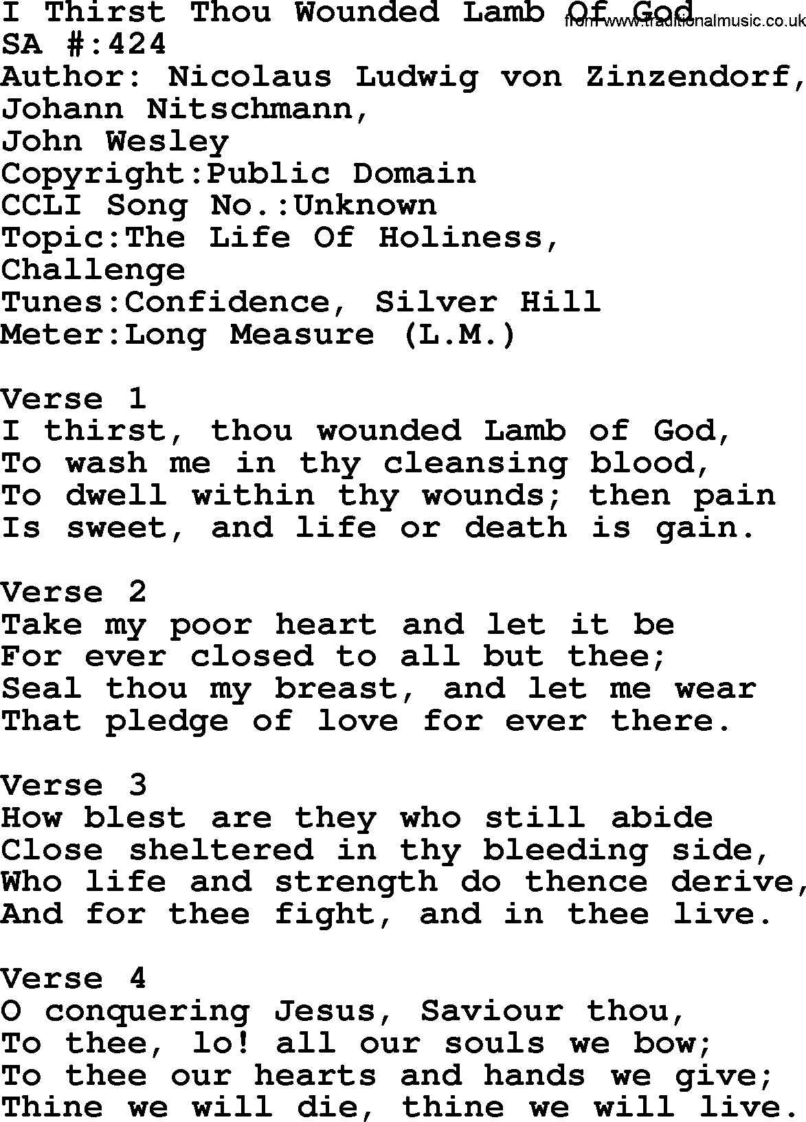 Salvation Army Hymnal, title: I Thirst Thou Wounded Lamb Of God, with lyrics and PDF,