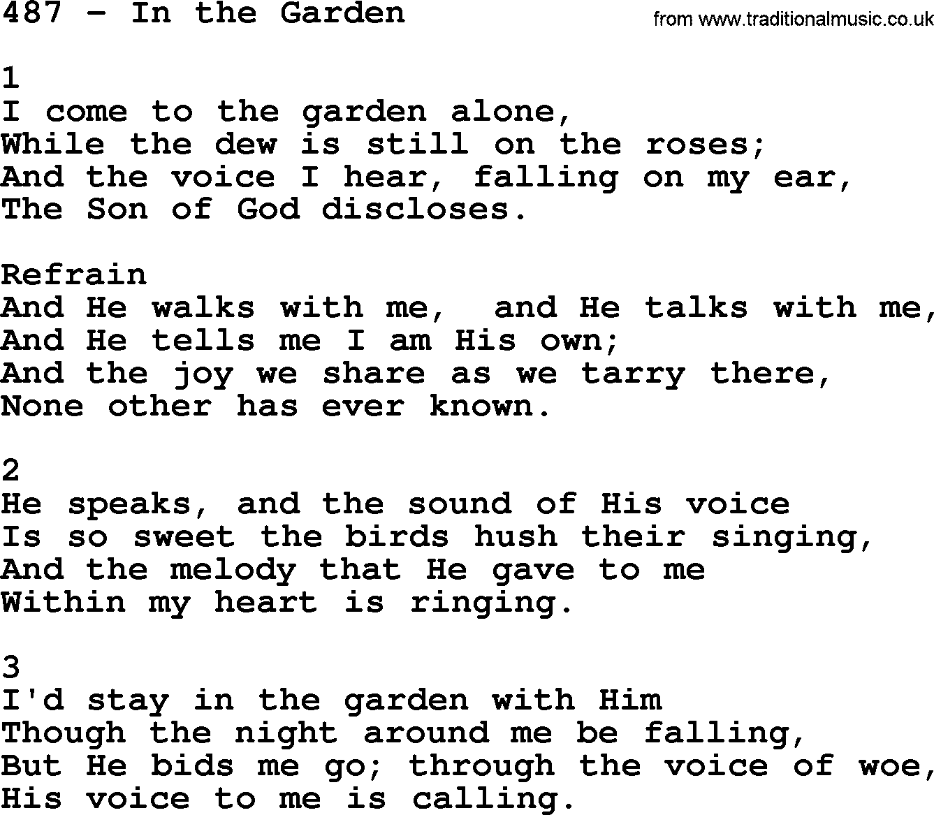 In The Garden Hymn Printable
