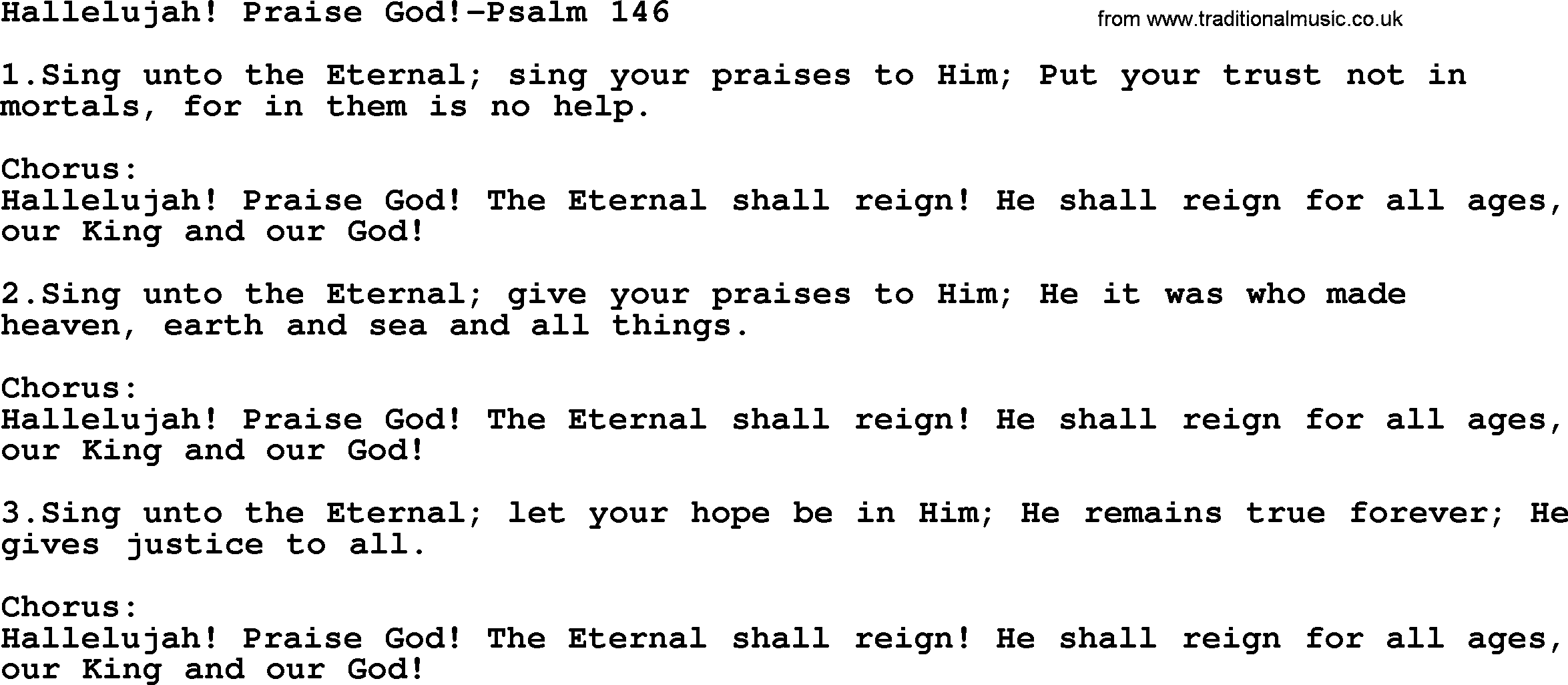 Hymns from the Psalms, Hymn: Hallelujah! Praise God!-Psalm 146, lyrics with PDF