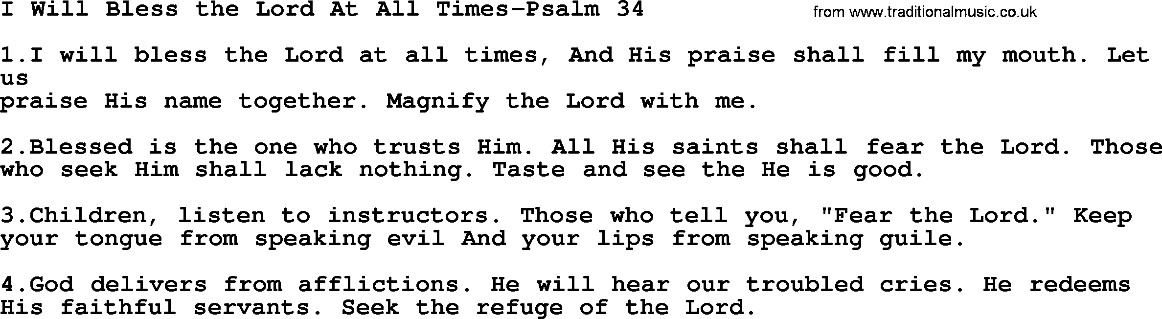 I Will Bless The Lord At All Times Lyrics - LyricsWalls