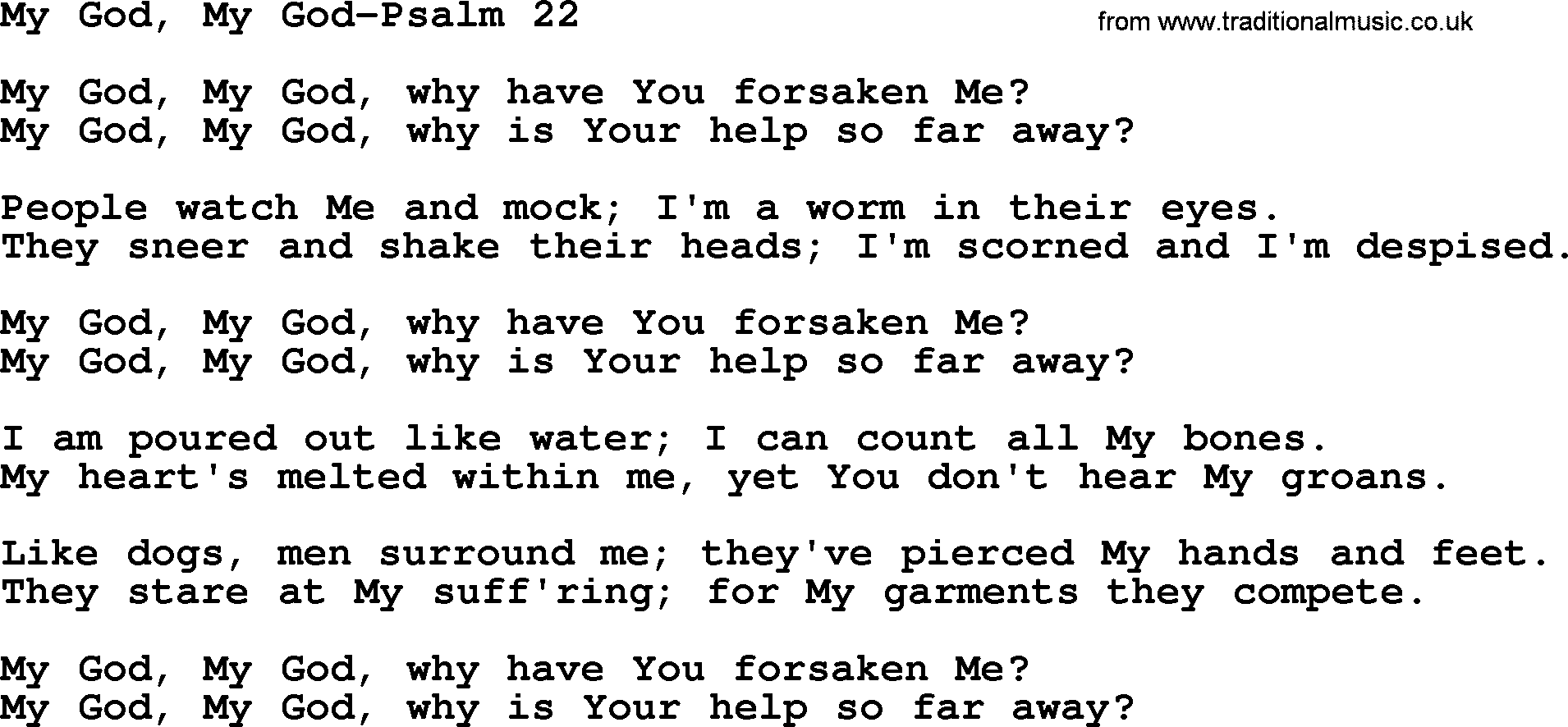 Hymns from the Psalms, Hymn: My God, My God-Psalm 22, lyrics with PDF