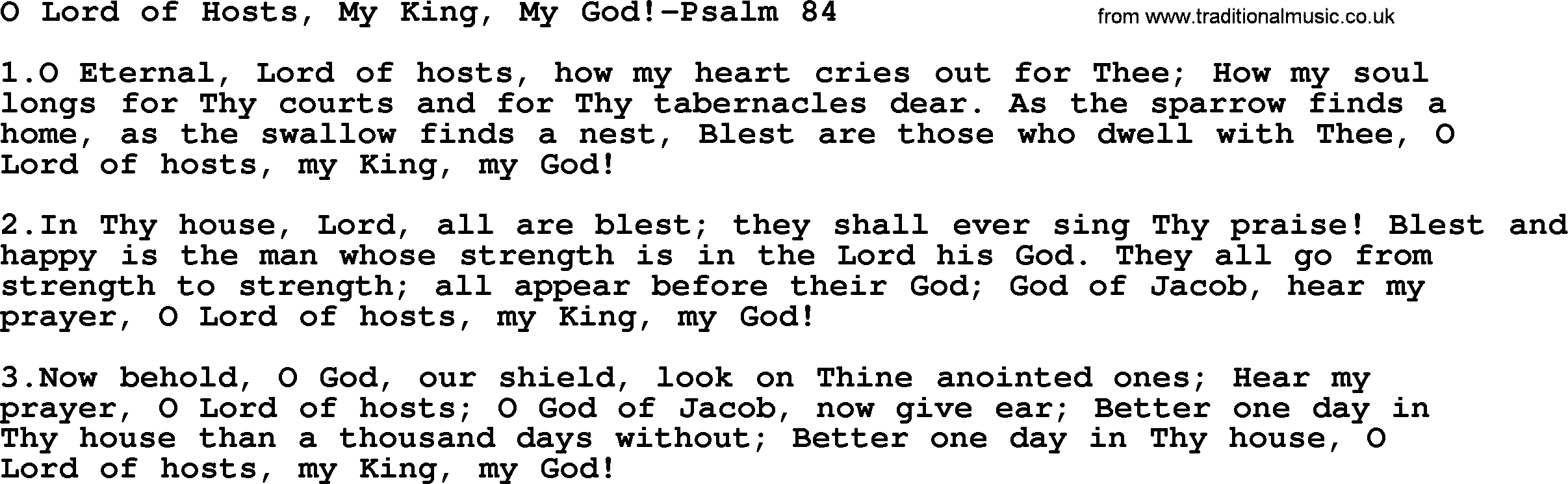 Hymns from the Psalms, Hymn: O Lord Of Hosts, My King, My God!-Psalm 84, lyrics with PDF