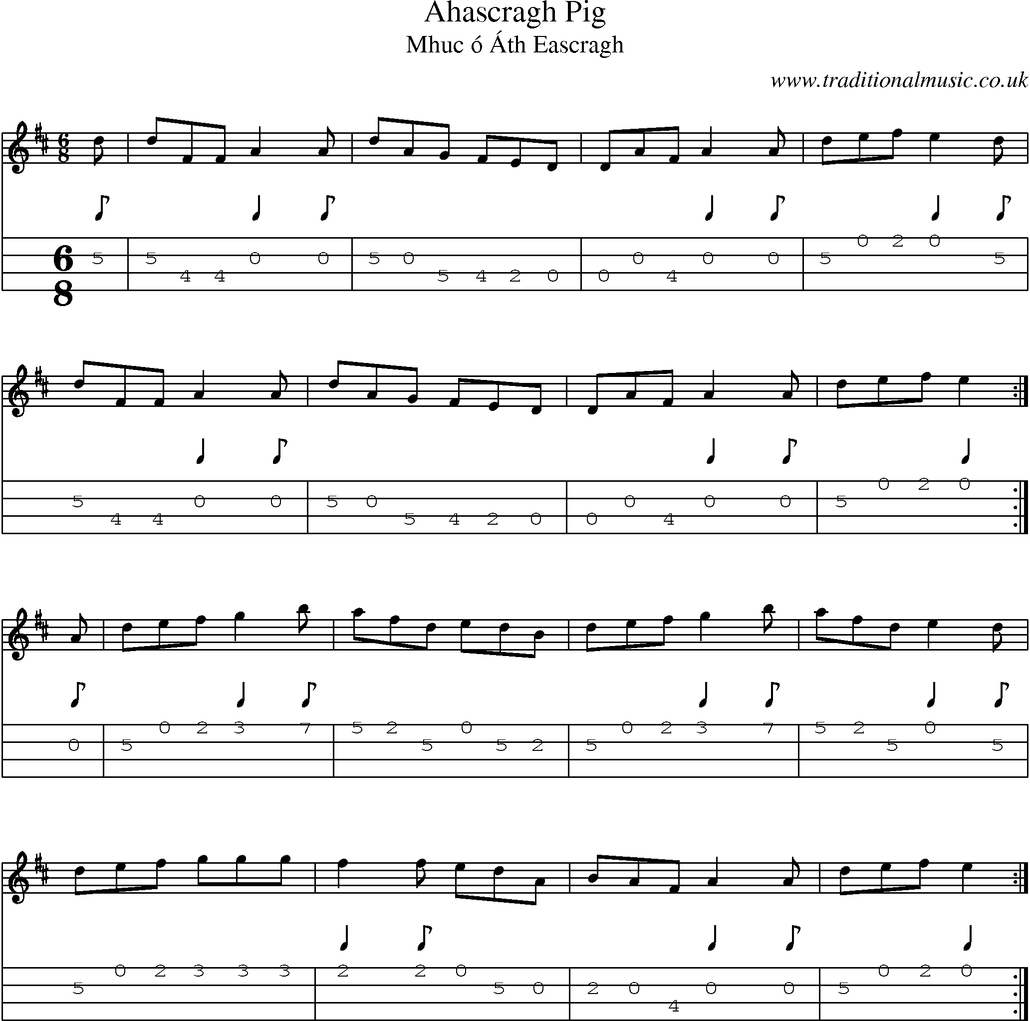 Music Score and Mandolin Tabs for Ahascragig