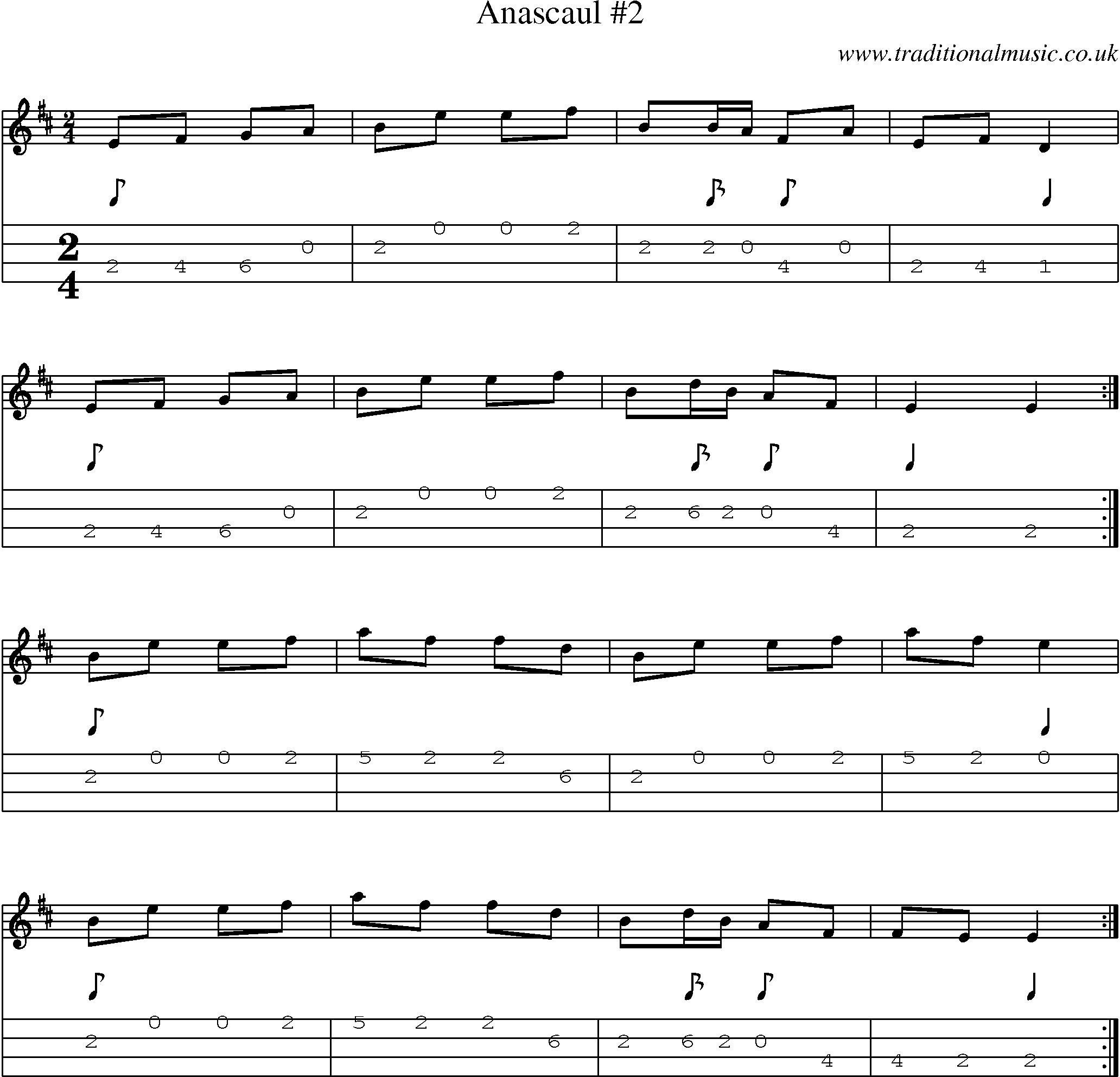 Music Score and Mandolin Tabs for Anascaul 2