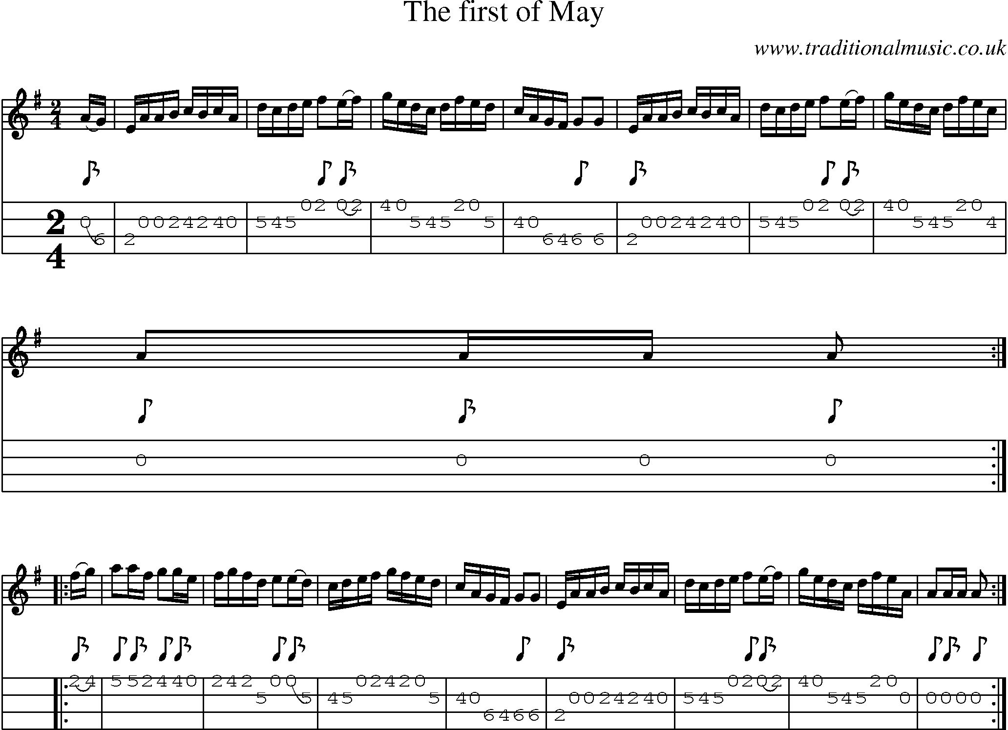 Music Score and Mandolin Tabs for First Of May