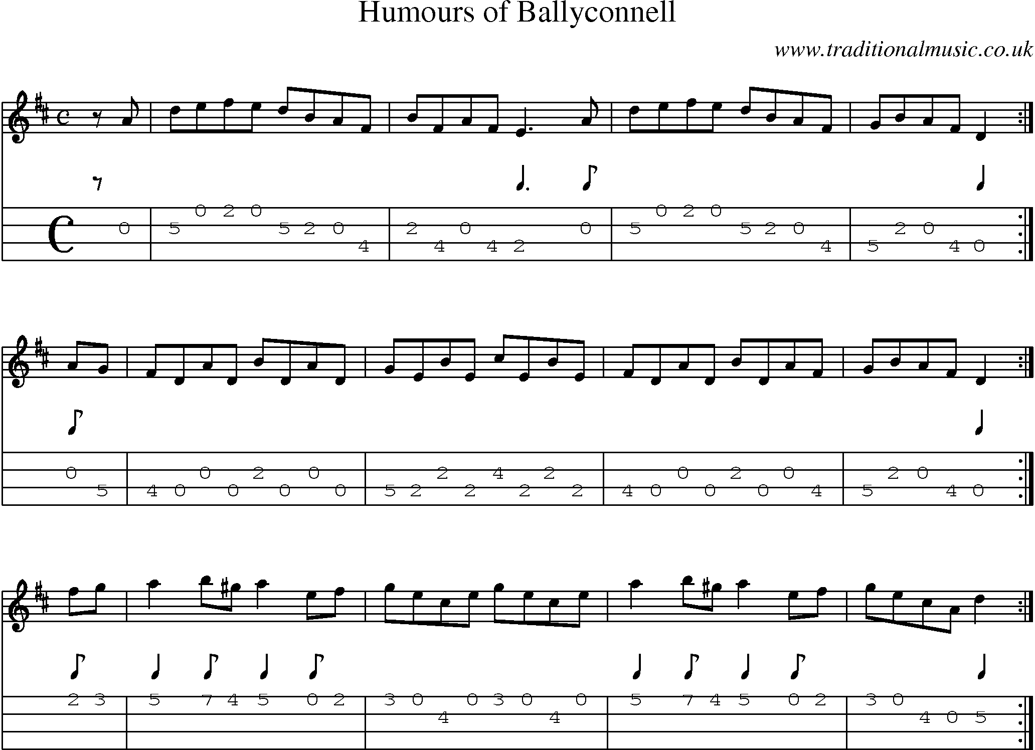 Music Score and Mandolin Tabs for Humours Of Ballyconnell