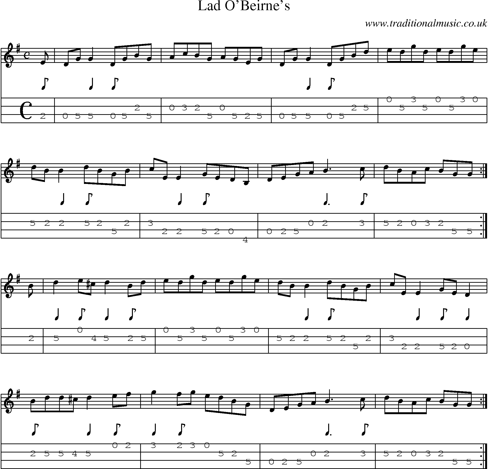 Music Score and Mandolin Tabs for Lad Obeirnes
