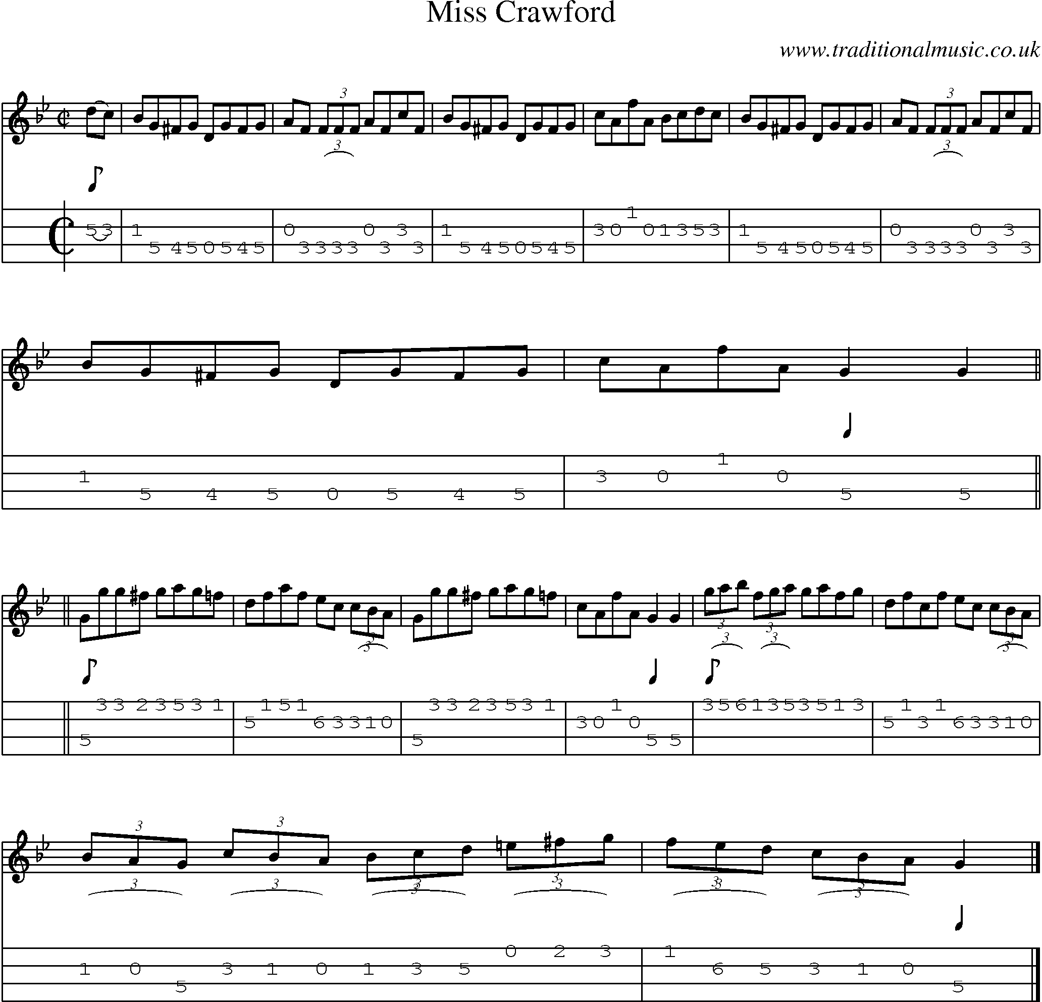 Music Score and Mandolin Tabs for Miss Crawford