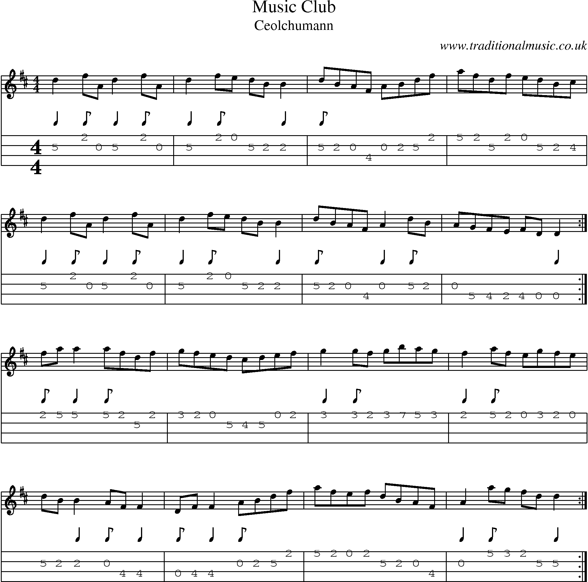 Music Score and Mandolin Tabs for Music Club