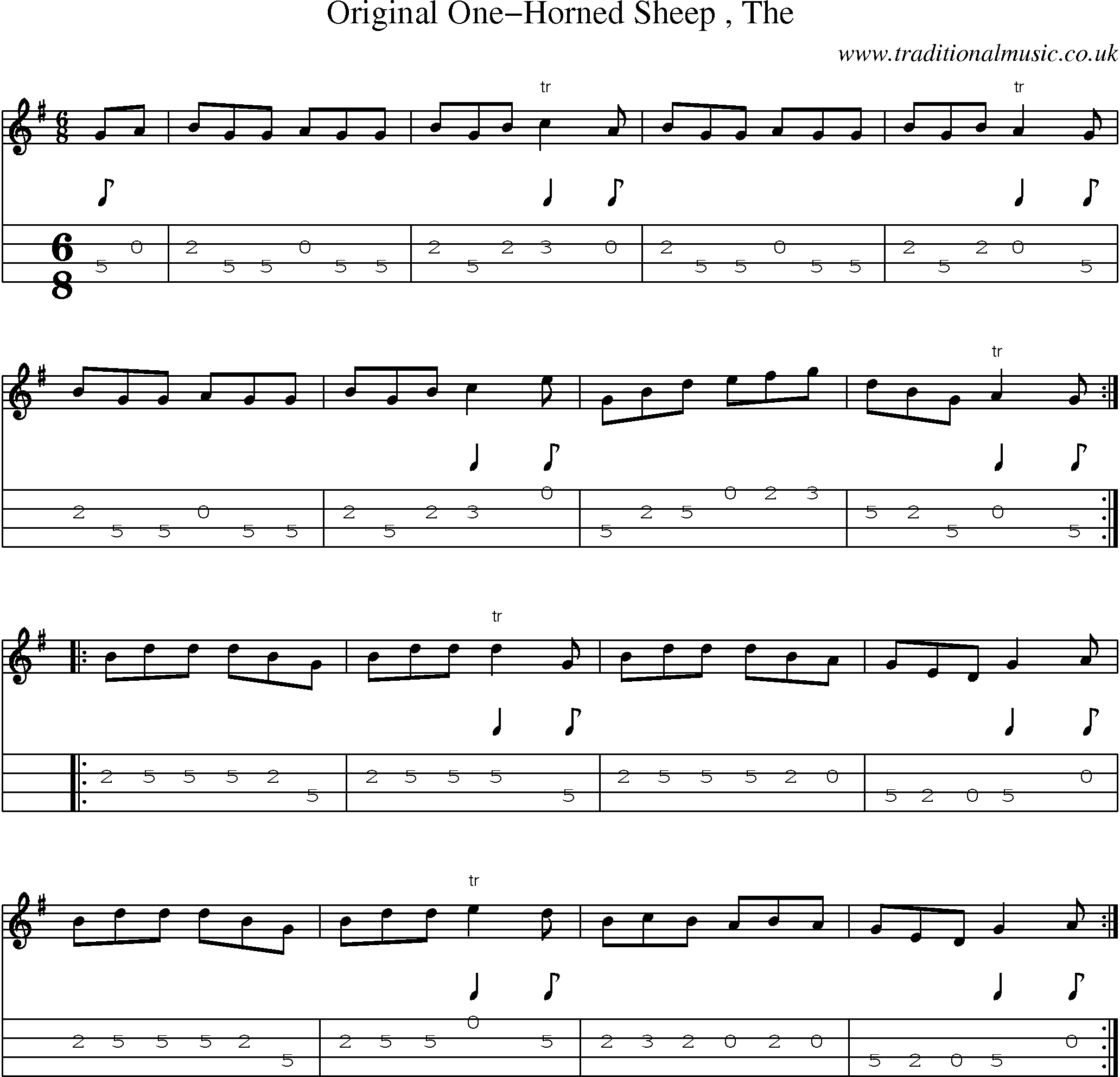Music Score and Mandolin Tabs for Original Onehorned Sheep