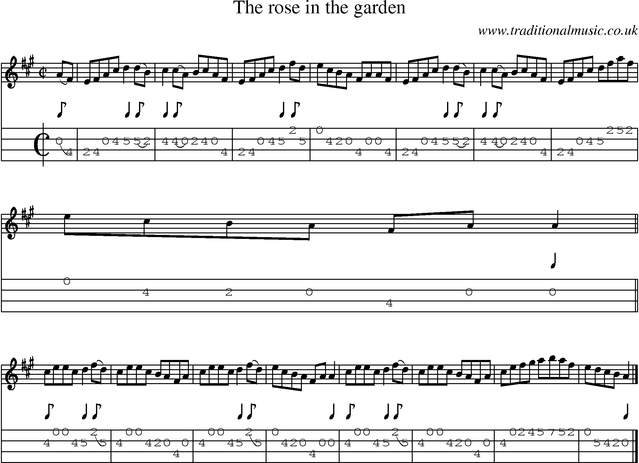 Music Score and Mandolin Tabs for Rose In The Garden