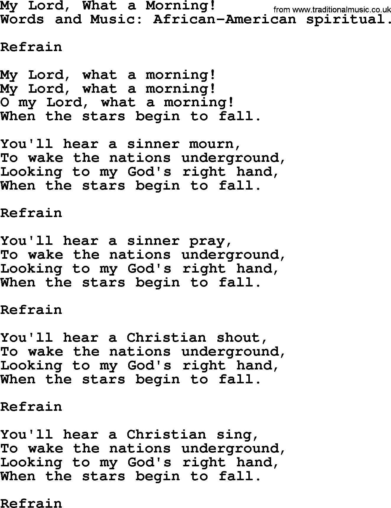 Christian hymns and songs about Jesus' Return(The Second Coming): My Lord, What A Morning!, lyrics with PDF