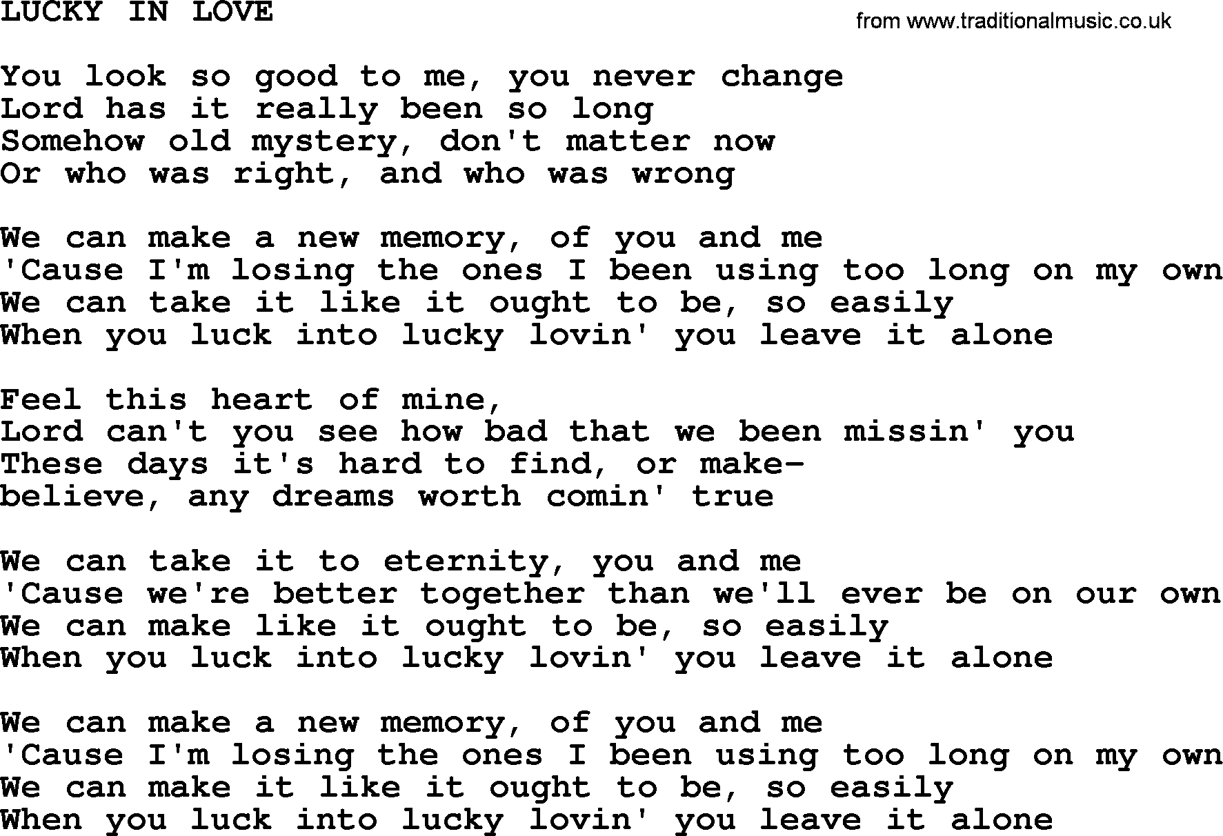 Kris Kristofferson song: Lucky In Love lyrics