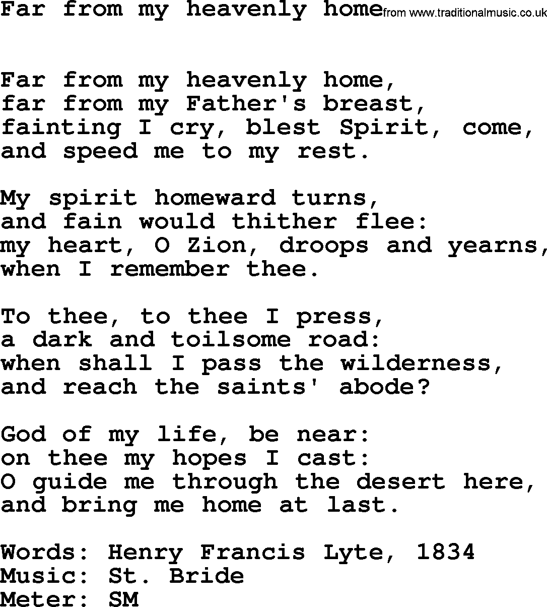 Lent Hymns, Hymn: Far From My Heavenly Home, lyrics with PDF an midi music