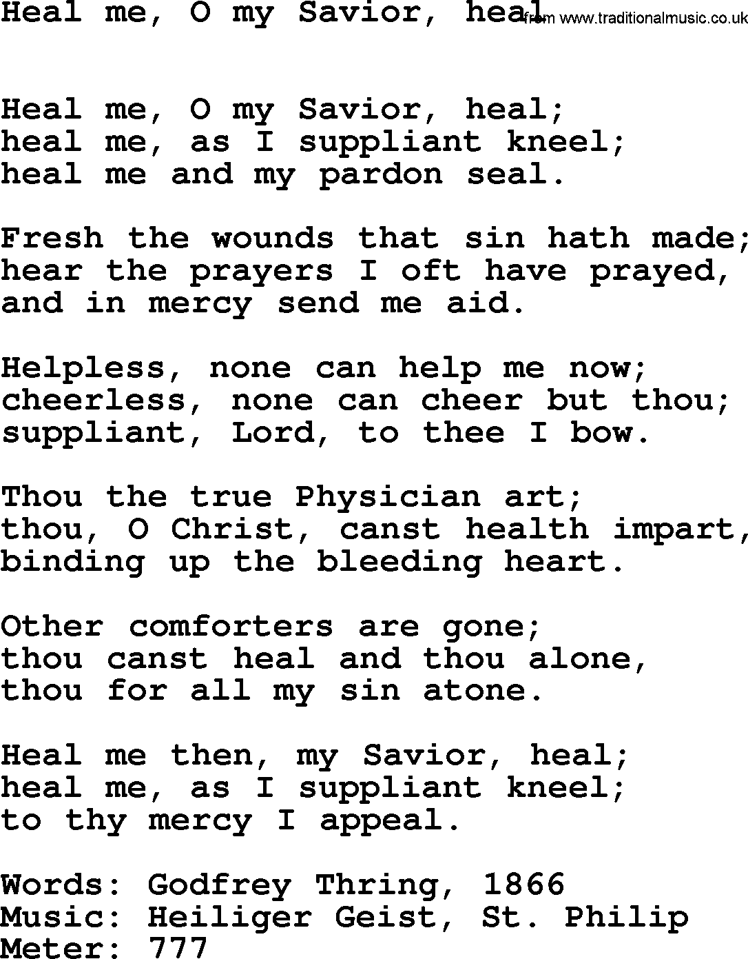 Lent Hymns Song Heal Me O My Savior Heal Lyrics Midi Music And PDF