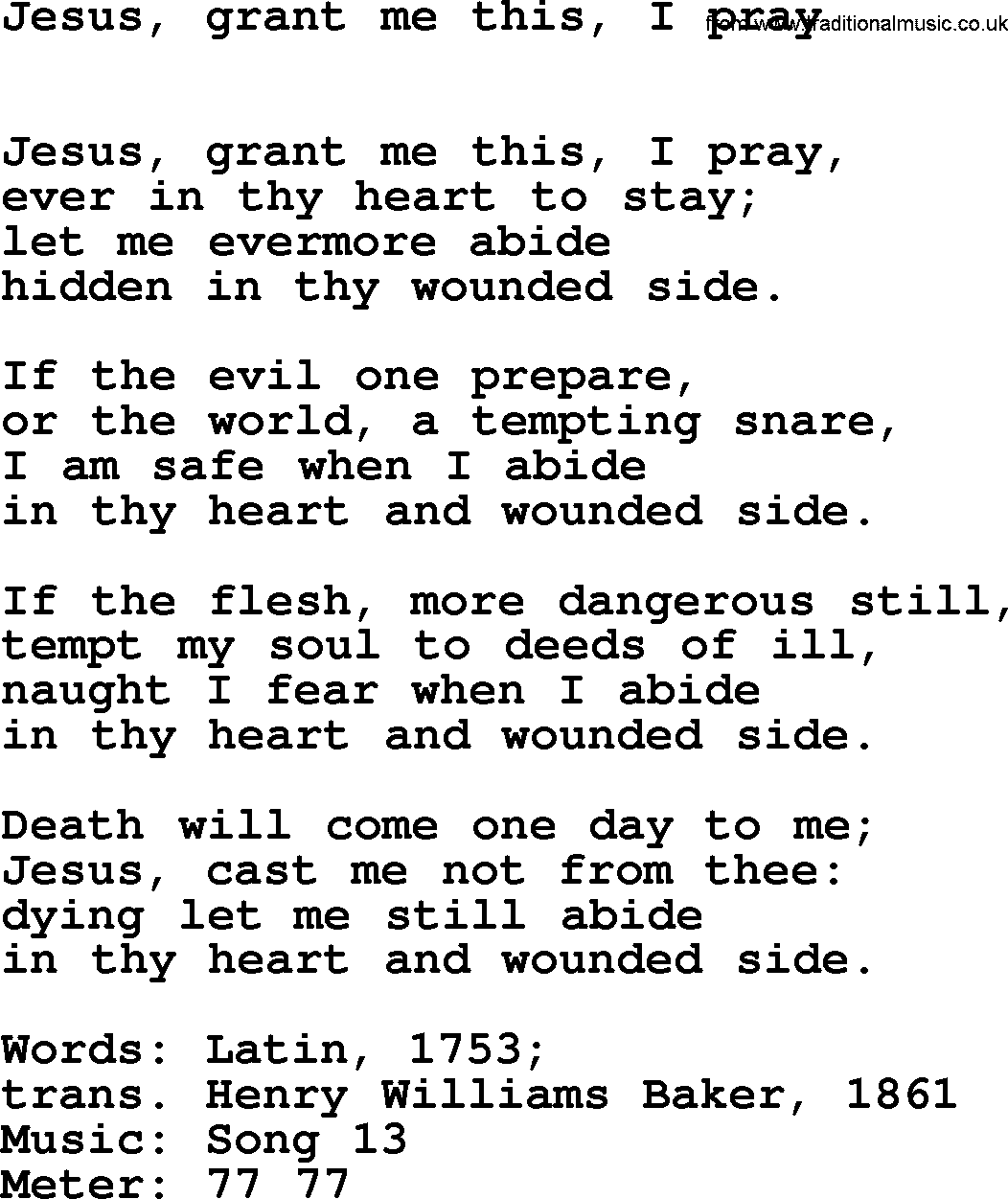 Lent Hymns, Hymn: Jesus, Grant Me This, I Pray, lyrics with PDF an midi music