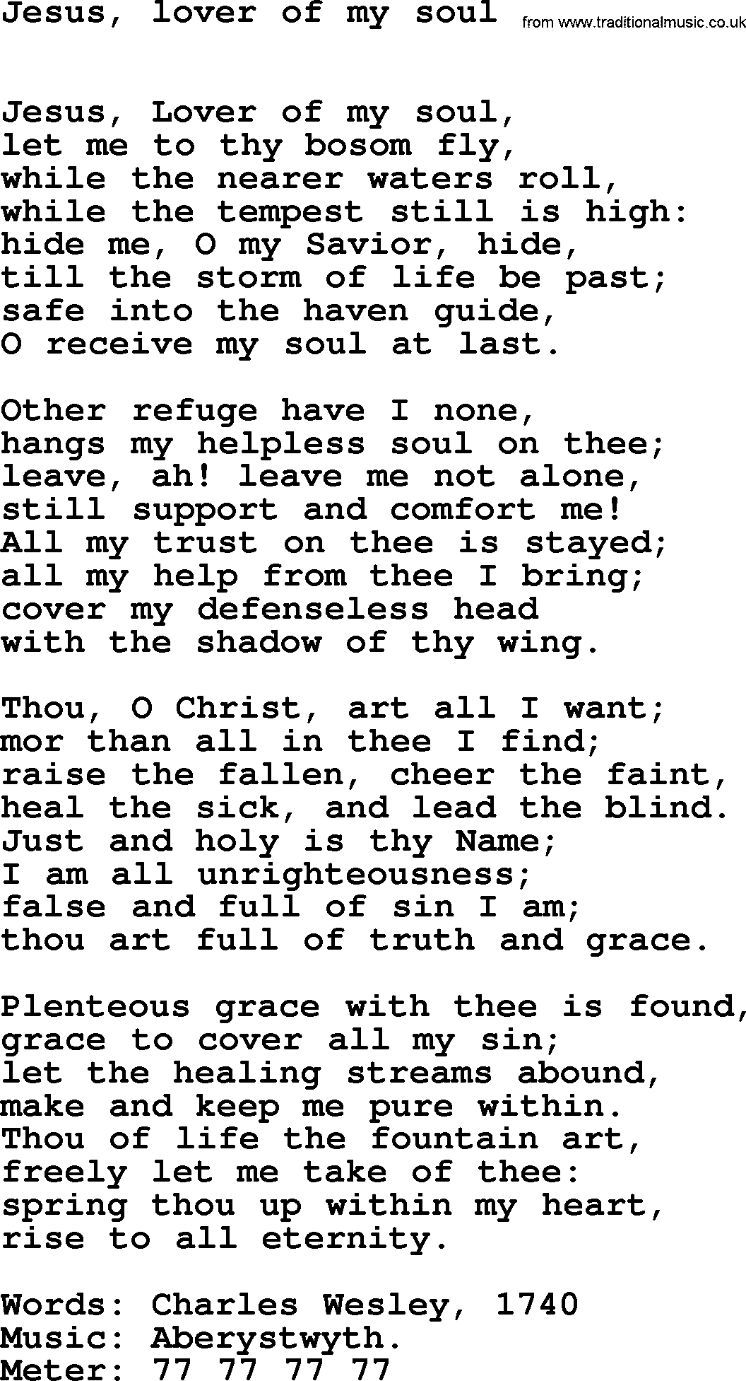Lent Hymns, Hymn: Jesus, Lover Of My Soul, lyrics with PDF an midi music