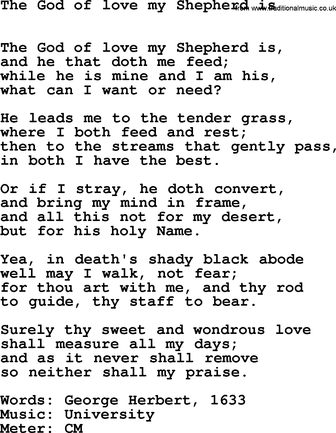 Lent Hymns, Hymn: The God Of Love My Shepherd Is, lyrics with PDF an midi music