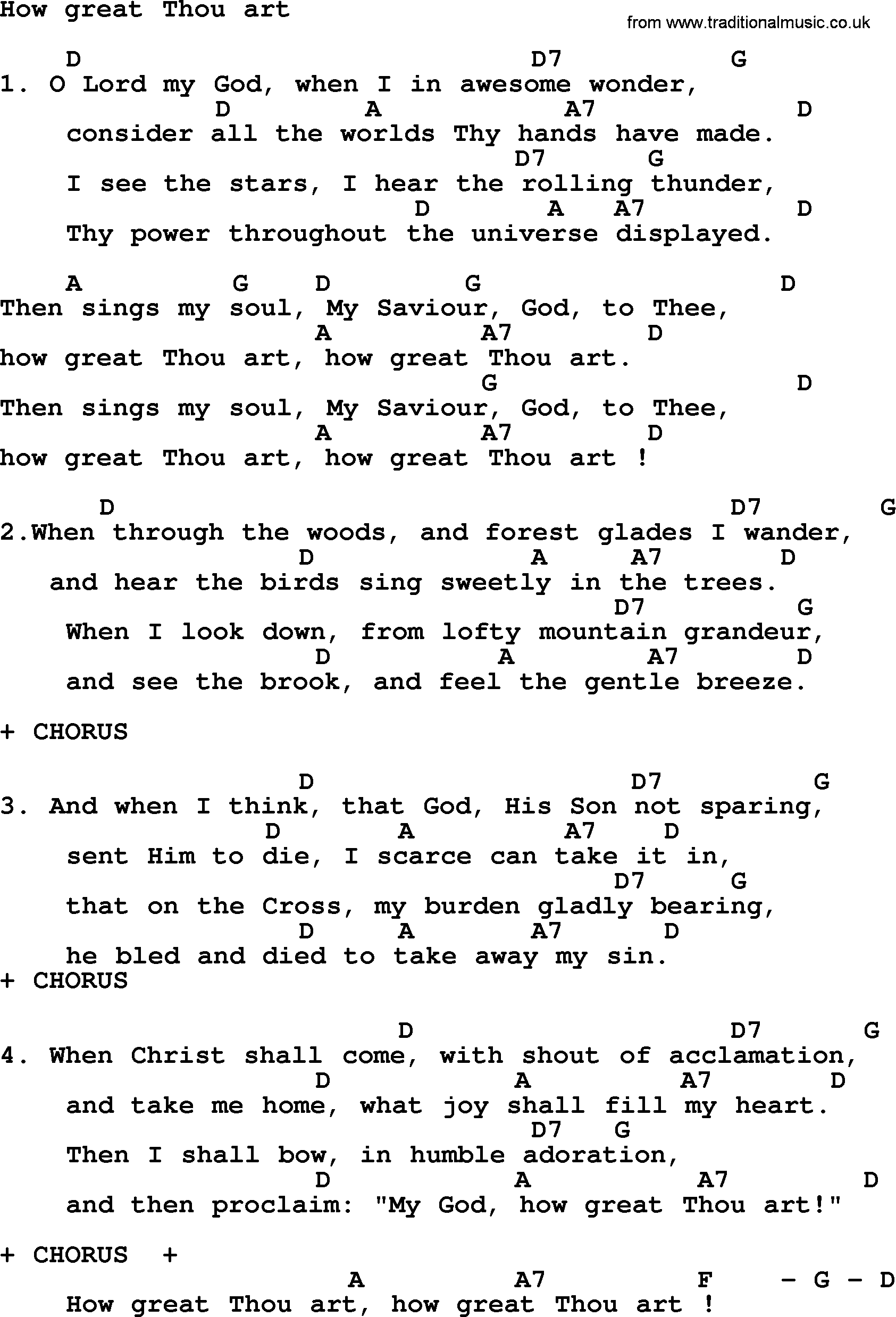 How Great Thou Art Printable Lyrics