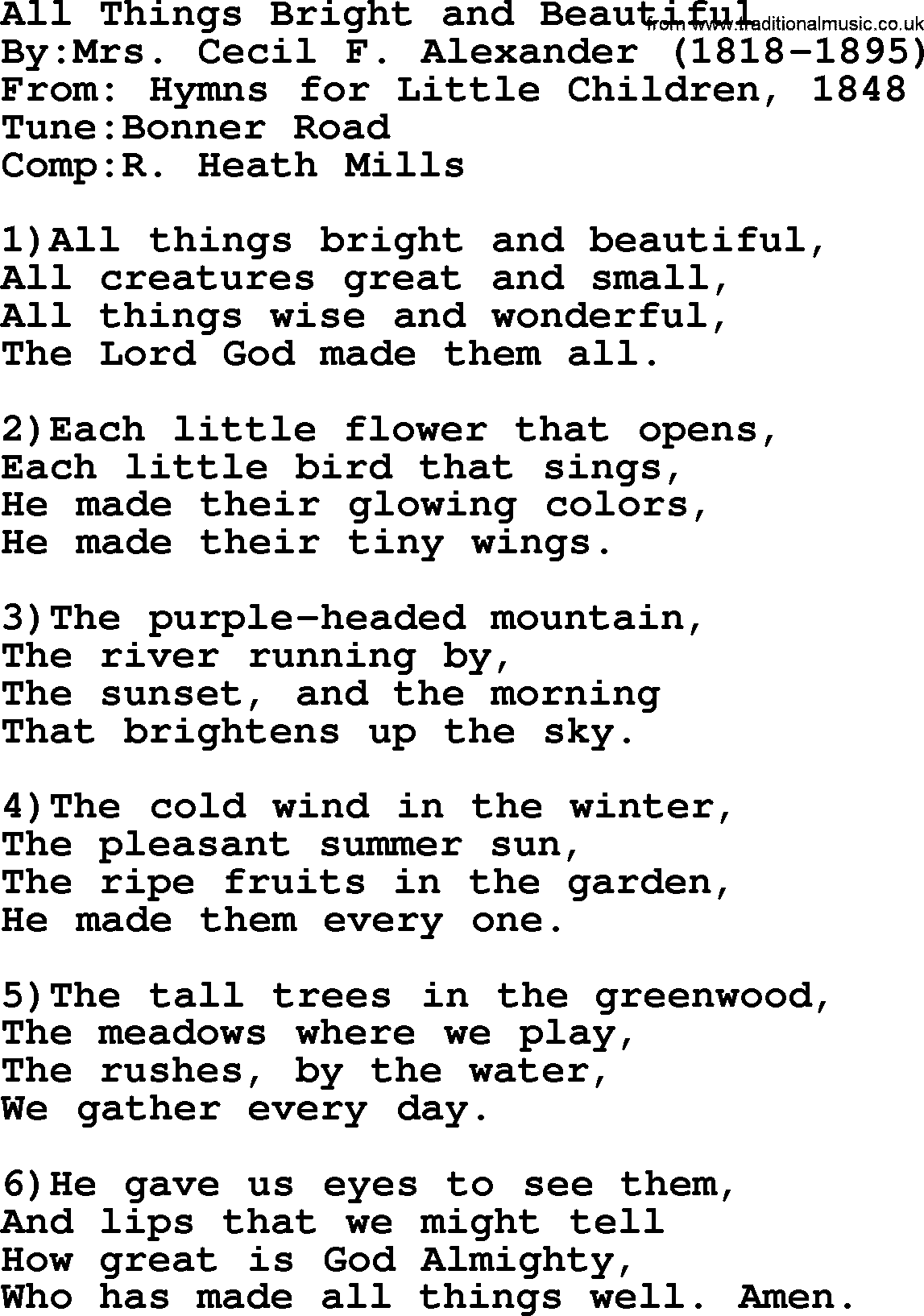 Methodist Hymn All Things Bright And Beautiful Lyrics With Pdf