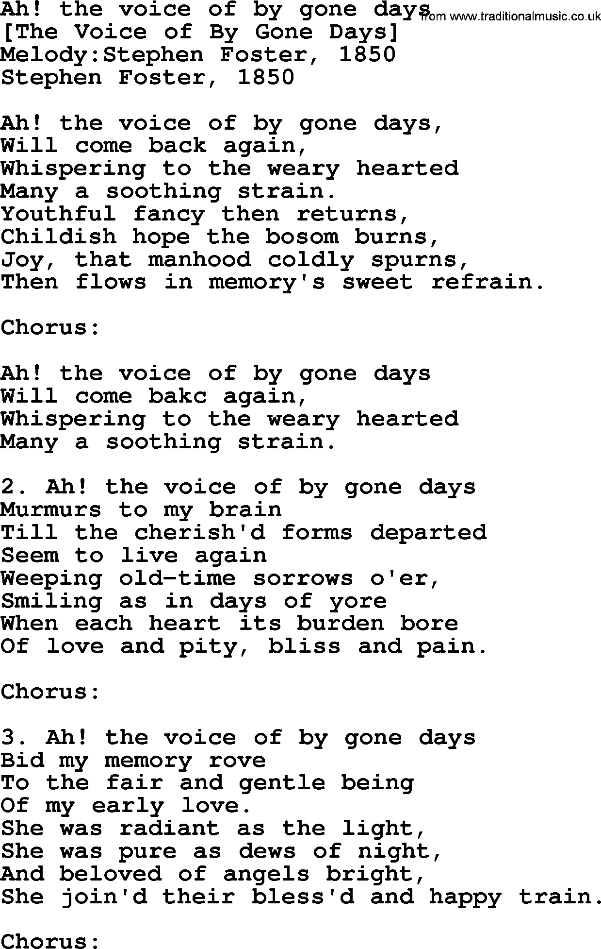 Old American Song: Ah! The Voice Of By Gone Days, lyrics