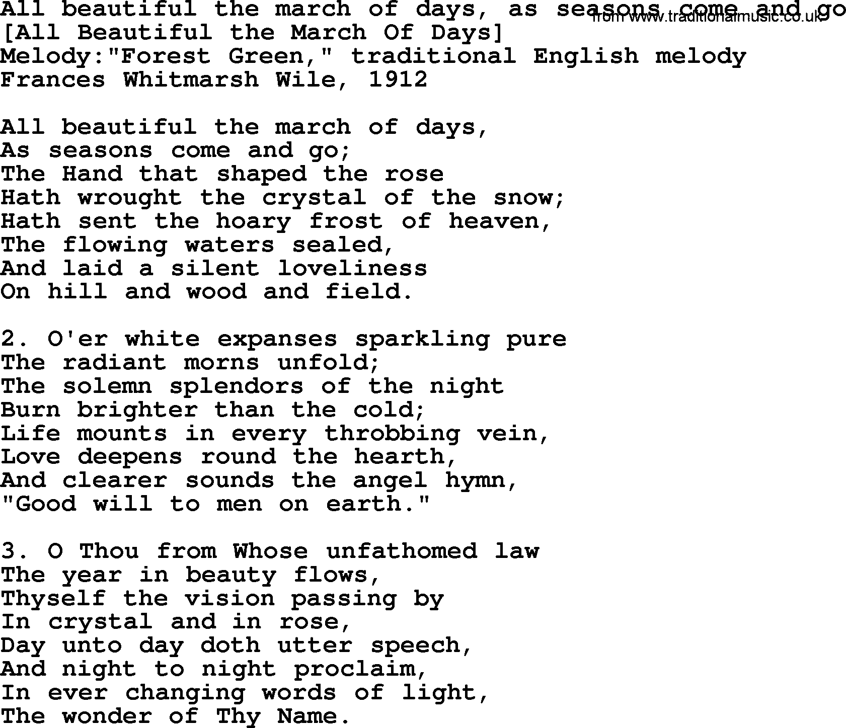Old American Song Lyrics For All Beautiful The March Of Days As