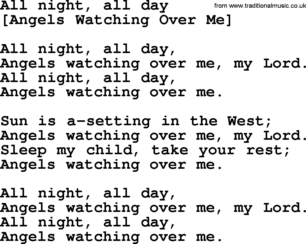 Old American Song: All Night, All Day, lyrics