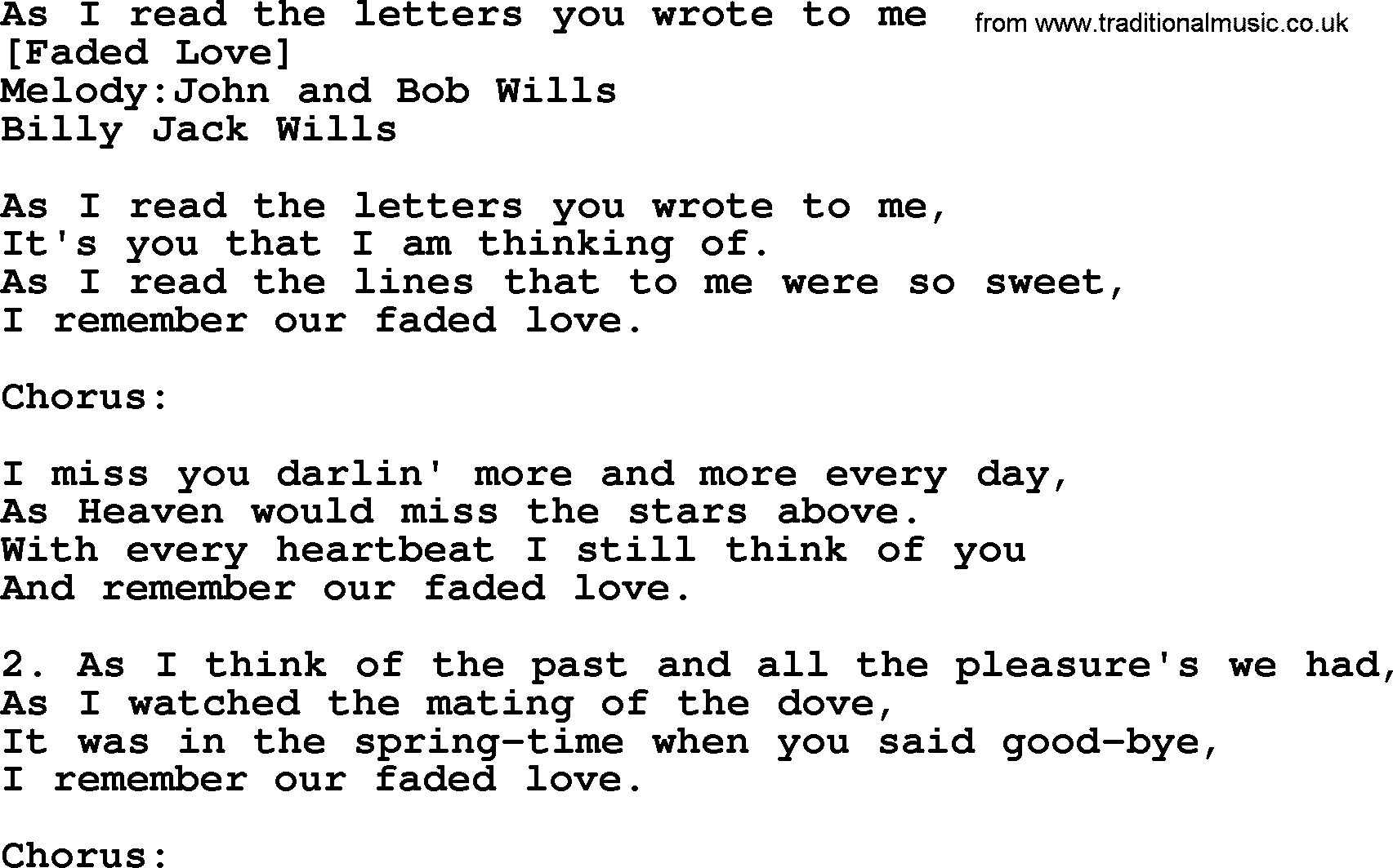 Old American Song: As I Read The Letters You Wrote To Me, lyrics