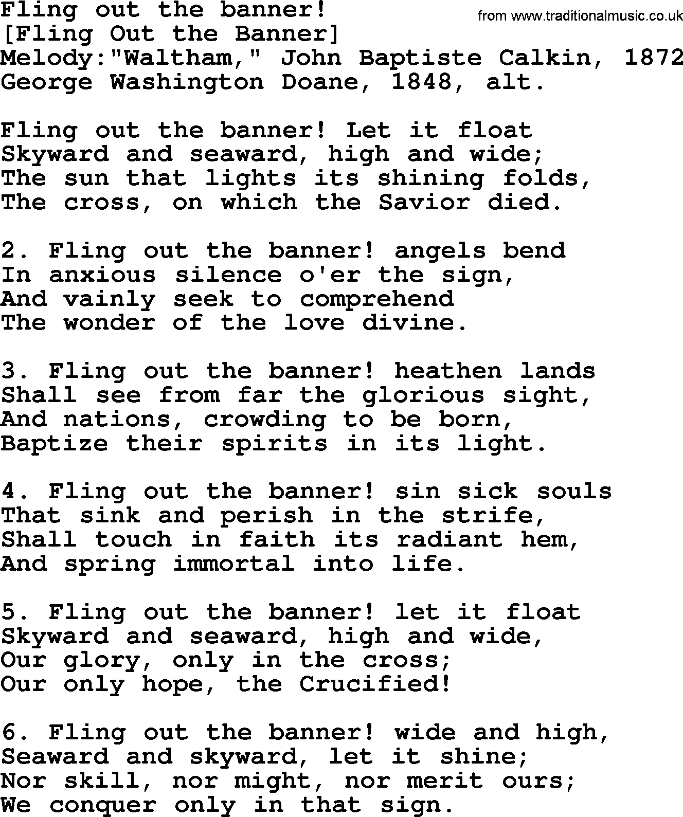 Old American Song: Fling Out The Banner!, lyrics