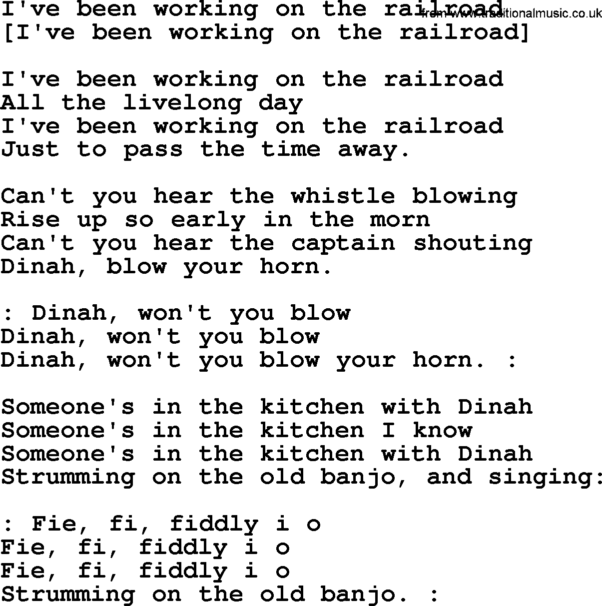 Old American Song: I've Been Working On The Railroad, lyrics