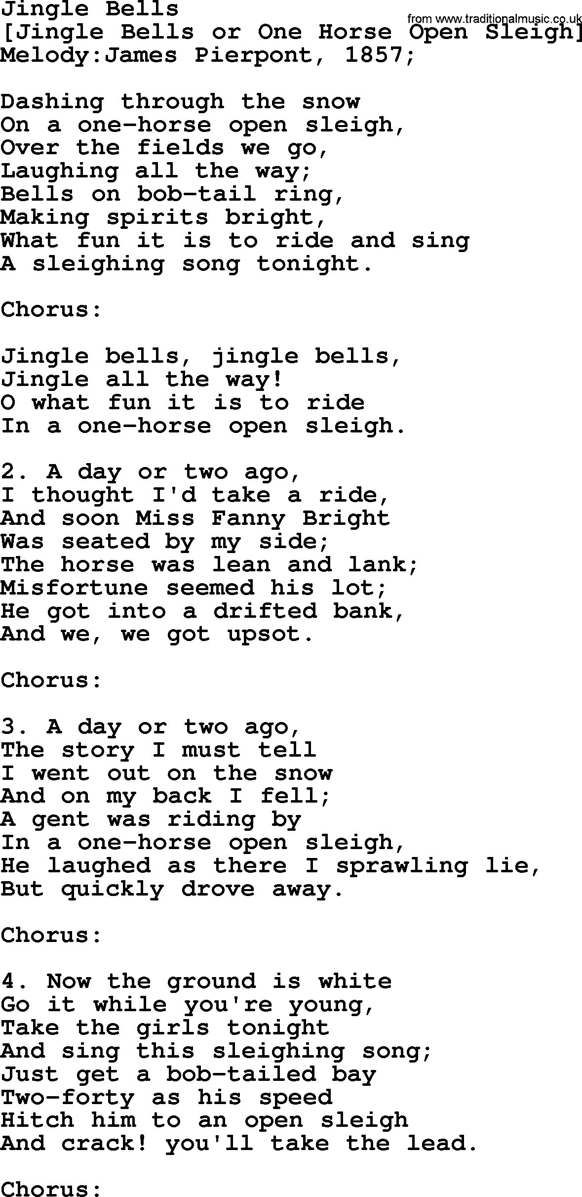 Old American Song: Jingle Bells, lyrics