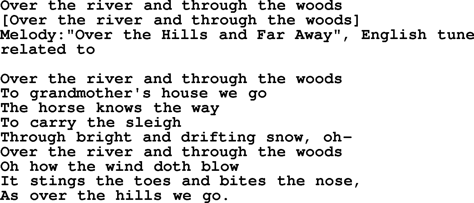 Old American Song: Over The River And Through The Woods, lyrics