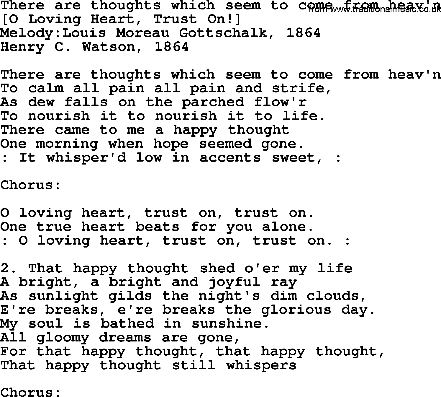 Old American Song: There Are Thoughts Which Seem To Come From Heav'n, lyrics