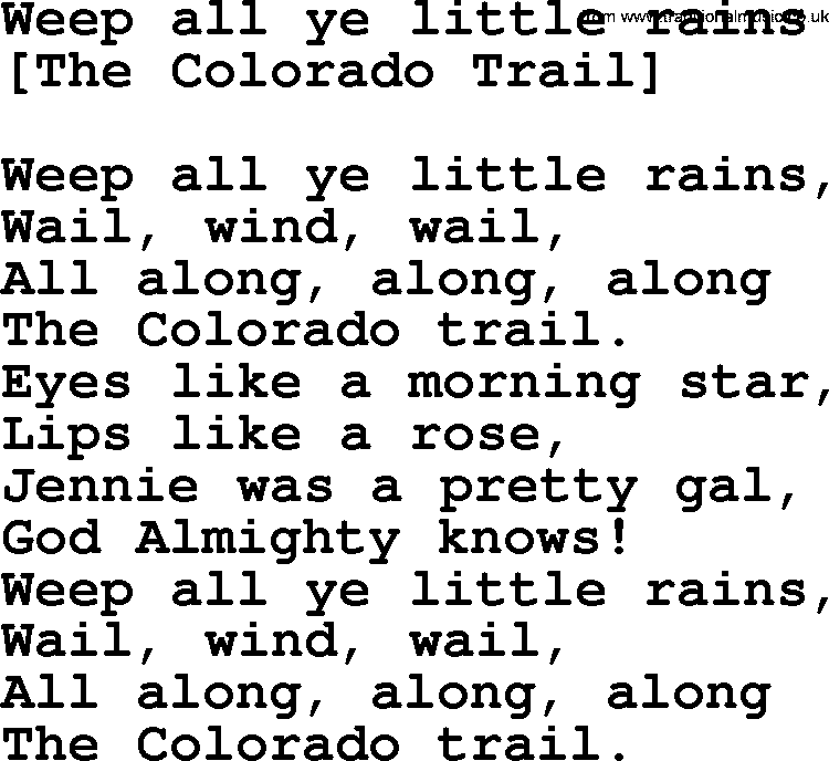 Old American Song: Weep All Ye Little Rains, lyrics