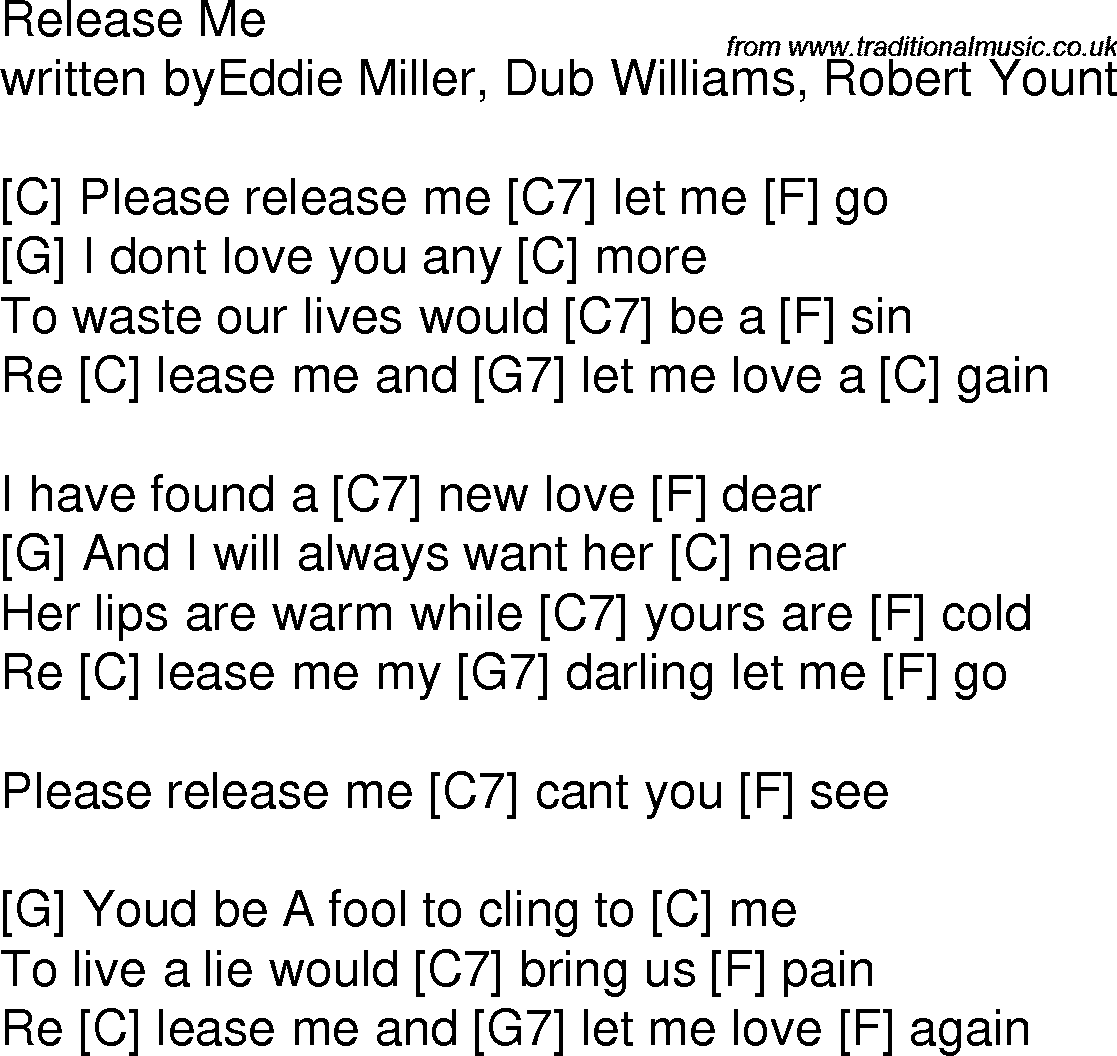 Old time song lyrics with chords for Release Me C
