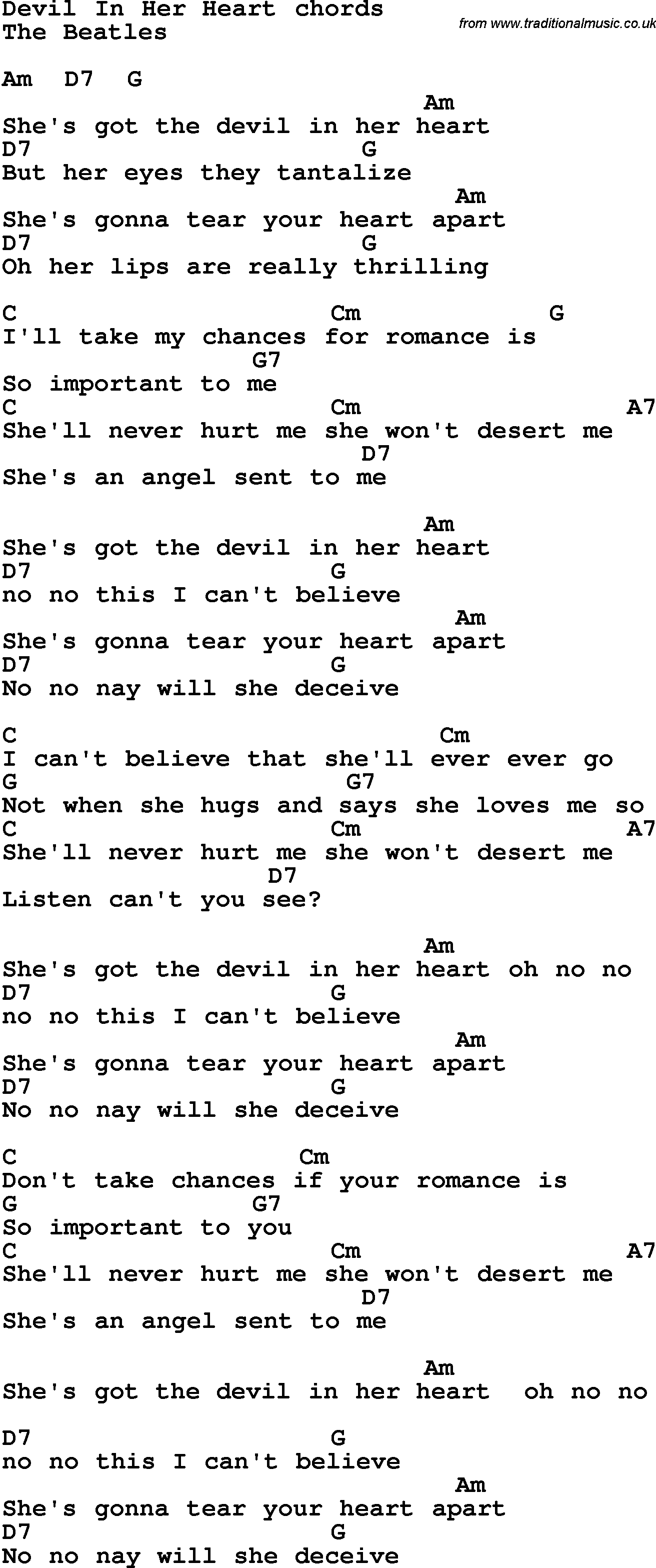 Song Lyrics with guitar chords for Devil In Her Heart - The Beatles