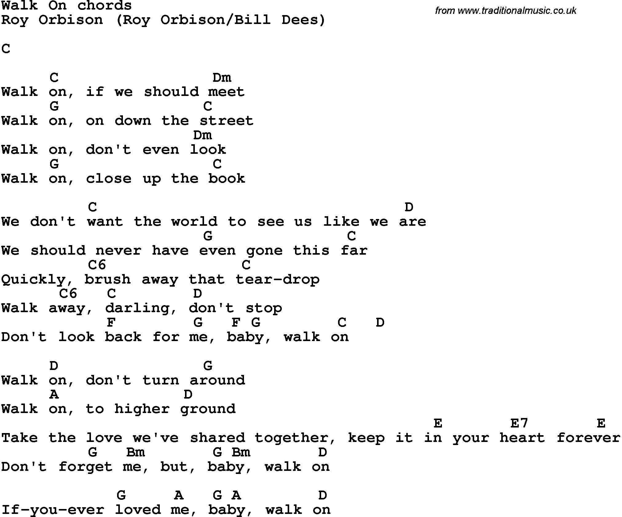 Song Lyrics with guitar chords for Walk On